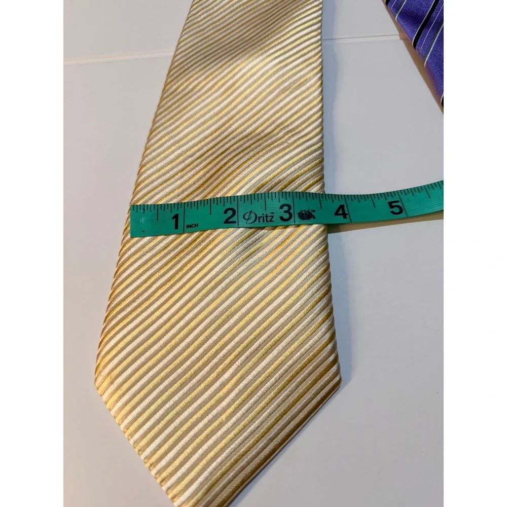 Donald J Trump Silk Tie‎ Lot Sz OS Gold Purple Striped Signature Collection 2pc